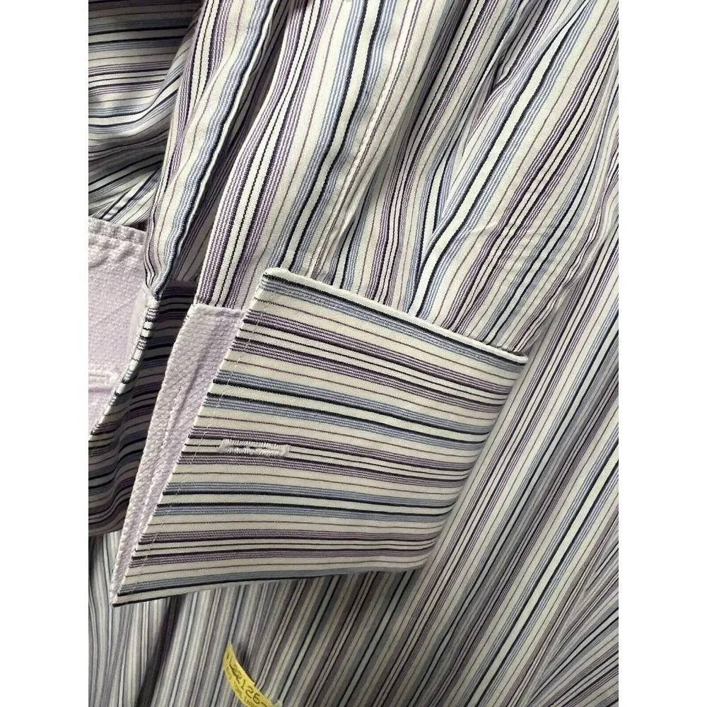 Banana Republic Mens‎ Shirt XL Stripe Cotton LS Fitted French Cuff Blue Purple